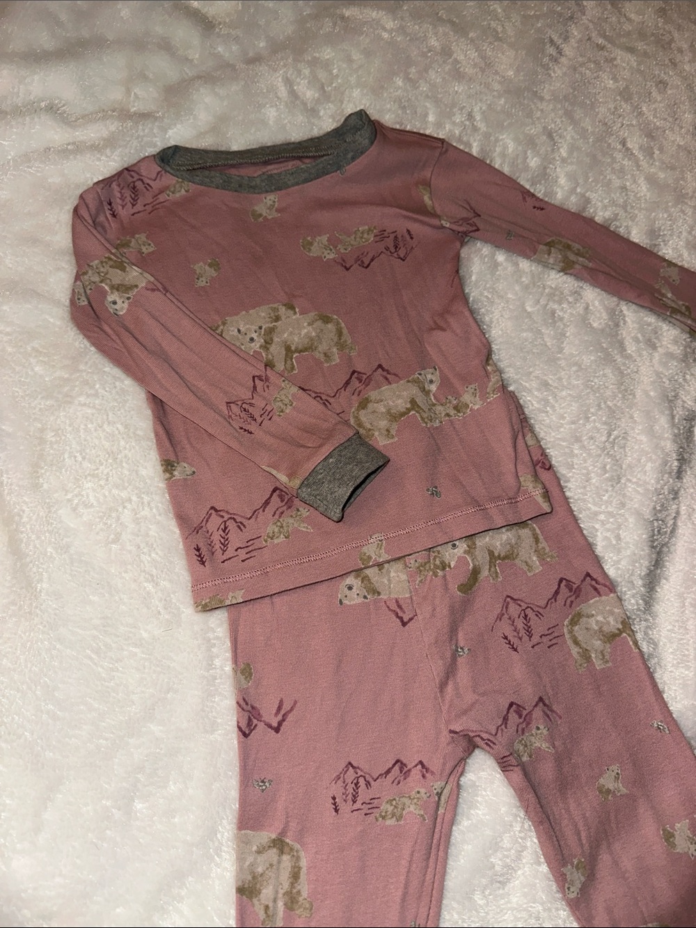 Burts Bees Long Sleeve Bear Print Pajama Set - Dusty Rose
